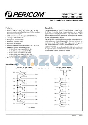 PI74FCT244ATS datasheet - Fast CMOS Octal Buffer/Line Drivers