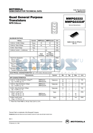 MMPQ2222 datasheet - Quad General Purpose Transistors