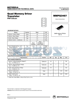 MMPQ3467 datasheet - Quad Memory Driver Transistor