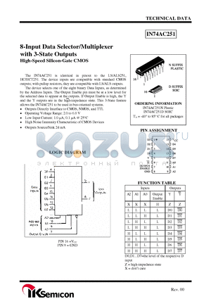 IN74AC251D datasheet - 8-Input Data Selector/Multiplexer with 3-State Outputs High-Speed Silicon-Gate CMOS