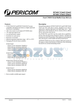 PI74FCT2541ATS datasheet - Fast CMOS Octal Buffer/Line Drivers