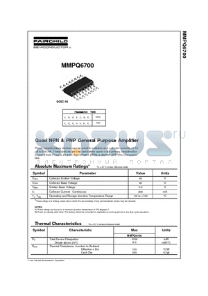 MMPQ6700 datasheet - Quad NPN & PNP General Purpose Amplifier