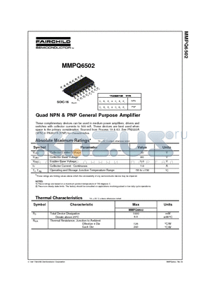 MMPQ6502 datasheet - Quad NPN & PNP General Purpose Amplifier