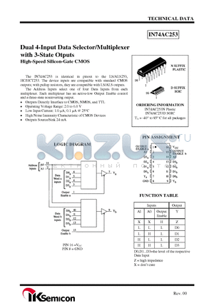 IN74AC253 datasheet - Dual 4-Input Data Selector/Multiplexer with 3-State Otputs High-Speed Silicon-Gate CMOS