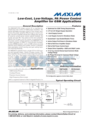 MAX4473 datasheet - Low-Cost, Low-Voltage, PA Power Control Amplifier for GSM Applications
