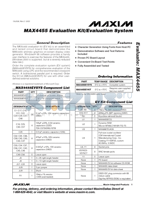 MAX4455EVSYS datasheet - MAX4455 Evaluation Kit/Evaluation System