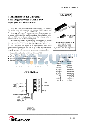 IN74AC299DW datasheet - 8-Bit Bidirectional Universal Shift Register with Parallel I/O High-Speed Silicon-Gate CMOS