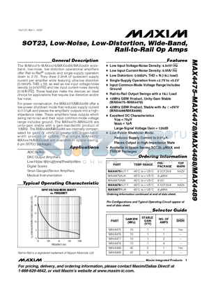 MAX4475AUA datasheet - SOT23, Low-Noise, Low-Distortion, Wide-Band, Rail-to-Rail Op Amps