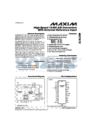 MX7672KN03 datasheet - High-Speed 12-Bit A/D Converters With External Reference Input