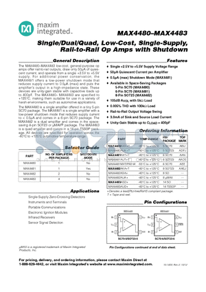 MAX4480_12 datasheet - Single/Dual/Quad, Low-Cost, Single-Supply, Rail-to-Rail Op Amps with Shutdown