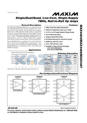 MAX4486ASA datasheet - Single/Dual/Quad, Low-Cost, Single-Supply 7MHz, Rail-to-Rail Op Amps