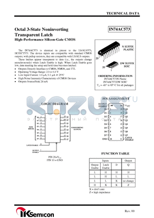 IN74AC573N datasheet - Octal 3-State Noninverting Transparent Latch High-Performance Silicon-Gate CMOS