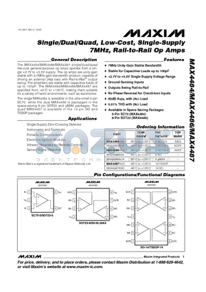MAX4484 datasheet - Single/Dual/Quad, Low-Cost, Single-Supply 7MHz, Rail-to-Rail Op Amps