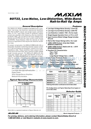 MAX4489 datasheet - SOT23, Low-Noise, Low-Distortion, Wide-Band, Rail-to-Rail Op Amps