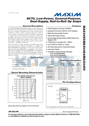 MAX4493 datasheet - SC70, Low-Power, General-Purpose, Dual-Supply, Rail-to-Rail Op Amps