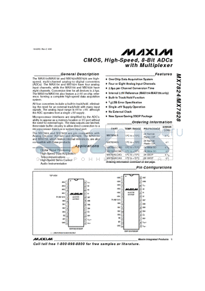 MX7824CQ datasheet - CMOS, High-Speed, 8-Bit ADCs with Multiplexer