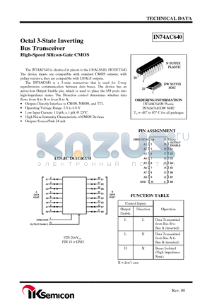 IN74AC640N datasheet - Octal 3-State Inverting Bus Transceiver High-Speed Silicon-Gate CMOS