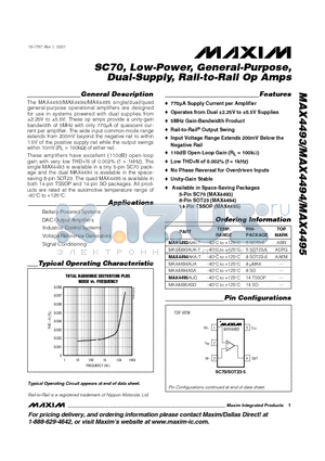 MAX4494 datasheet - SC70, Low-Power, General-Purpose, Dual-Supply, Rail-to-Rail Op Amps