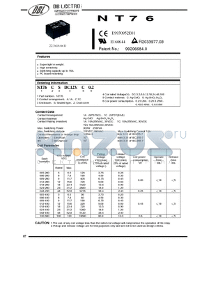 NT76ADC12VC0.45 datasheet - Super light in weight. / Switching capacity up to 16A.