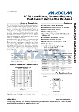 MAX4494ASA datasheet - SC70, Low-Power, General-Purpose, Dual-Supply, Rail-to-Rail Op Amps