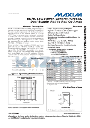 MAX4495 datasheet - SC70, Low-Power, General-Purpose, Dual-Supply, Rail-to-Rail Op Amps