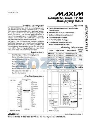MX7837AQ datasheet - Complete, Dual, 12-Bit Multiplying DACs