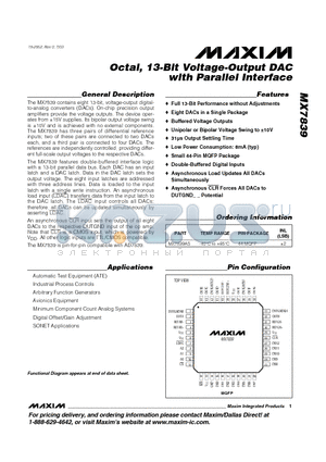 MX7839 datasheet - Octal, 13-Bit Voltage-Output DAC with Parallel Interface