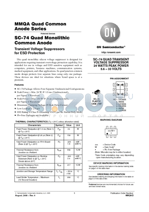 MMQA13VT1 datasheet - SC−74 Quad Monolithic Common Anode Transient Voltage Suppressors for ESD Protection