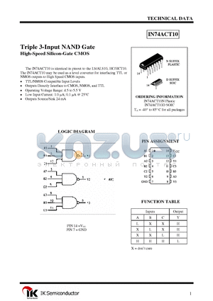 IN74ACT10 datasheet - Triple 3-Input NAND Gate