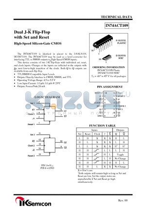IN74ACT109 datasheet - Dual J-K Flip-Flop with Set and Reset High-Speed Silicon-Gate CMOS