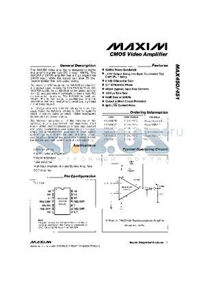 MAX450-MAX451 datasheet - CMOS Video Amplifier