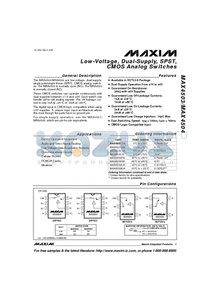 MAX4503CSA datasheet - Low-Voltage, Dual-Supply, SPST, CMOS Analog Switches