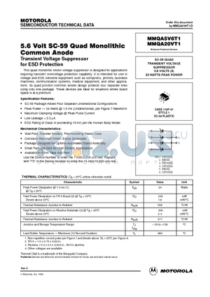MMQA20VT1 datasheet - SC-59 QUAD TRANSIENT VOLTAGE SUPPRESSOR 5.6 VOLTS
