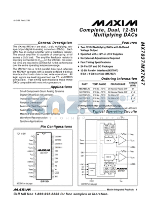 MX7847KR datasheet - Complete, Dual, 12-Bit Multiplying DACs