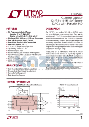 LTC2751ACUHF-16-TRPBF datasheet - Current Output 12-/14-/16-Bit SoftSpanTM DACs with Parallel I/O