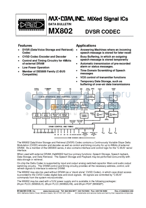 MX802J datasheet - DVSR CODEC