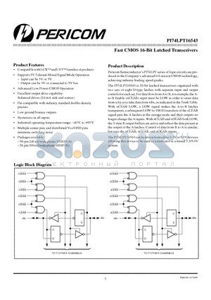 PI74LPT16543 datasheet - Fast CMOS 16-Bit Latched Transceivers