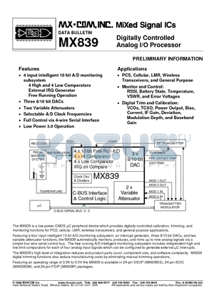 MX839 datasheet - Digitally Controlled Analog I/O Processor