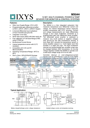 MX844R datasheet - 12 BIT, MULTI-CHANNEL POWER & TEMP SENSOR FOR MONITOR & CONTROL SYSTEMS