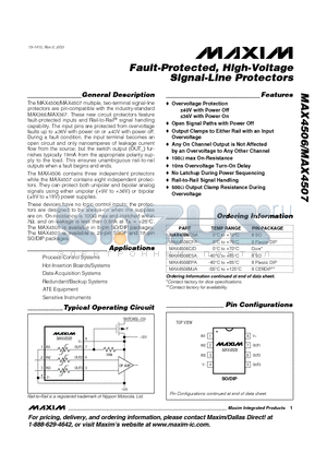 MAX4506CSA datasheet - Fault-Protected, High-Voltage Signal-Line Protectors