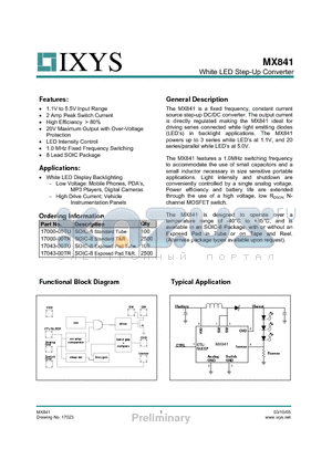 MX841 datasheet - White LED Step-Up Converter