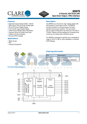 MX879R datasheet - 8-Channel, 60V Driver with Open-Drain Output, 3 Wire Interface