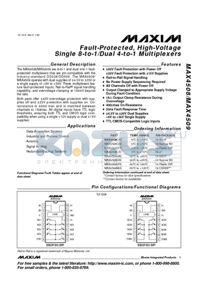 MAX4509MJE datasheet - Fault-Protected, High-Voltage Single 8-to-1/Dual 4-to-1 Multiplexers