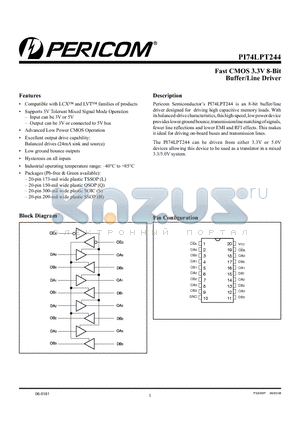 PI74LPT244CQ datasheet - Fast CMOS 3.3V 8-Bit Buffer/Line Driver