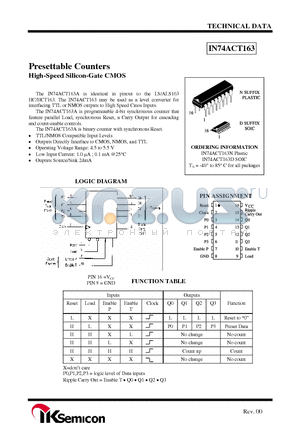 IN74ACT163N datasheet - Presettable Counters High-Speed Silicon-Gate CMOS