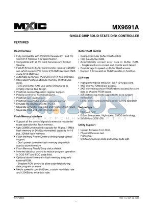 MX9691A datasheet - SINGLE CHIP SOLID STATE DISK CONTROLLER