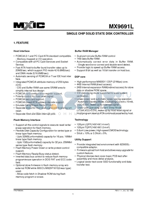 MX9691L datasheet - SINGLE CHIP SOLID STATE DISK CONTROLLER