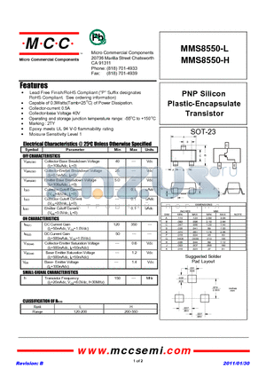 MMS8550-L datasheet - PNP Silicon Plastic-Encapsulate Transistor