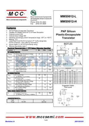 MMS9012-L datasheet - PNP Silicon Plastic-Encapsulate Transistor