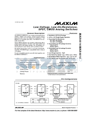 MAX4514-MAX4515 datasheet - Low-Voltage, Low-On-Resistance, SPST, CMOS Analog Switches